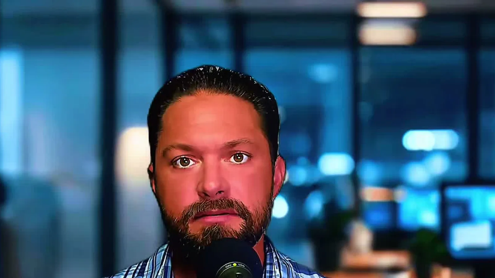 Greg Pahel in a plaid shirt at his microphone while explaining his five rules for handling sales objections.